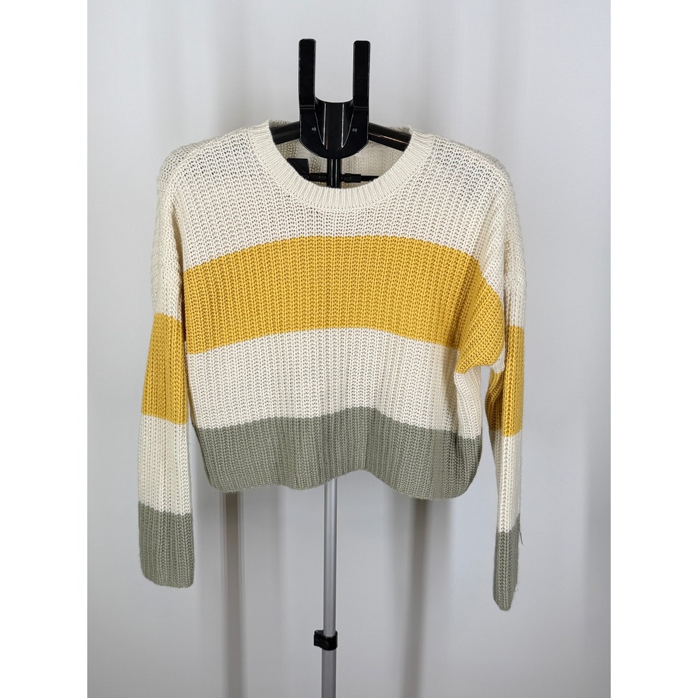 Moon & Madison Colorblock Cropped Sweater Cream Yellow Green Chunky Knit S
